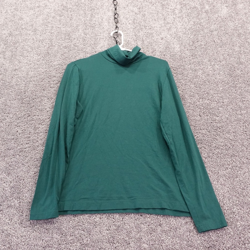 Lands End Turtleneck Womens Large Green Shaped Long Sleeve Cotton Blend